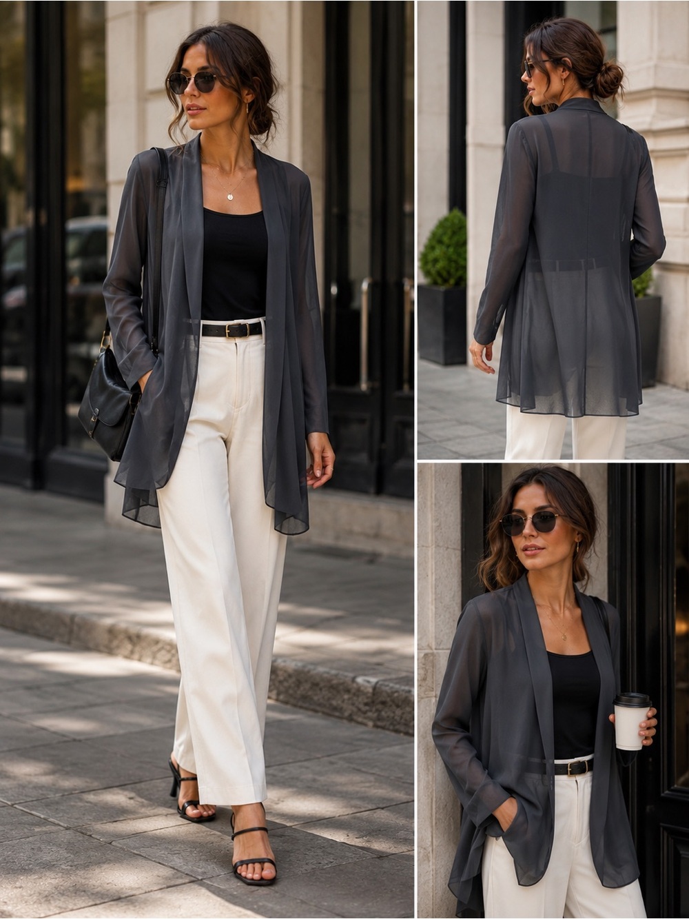 Lightweight Sheer Black Open-Front Duster